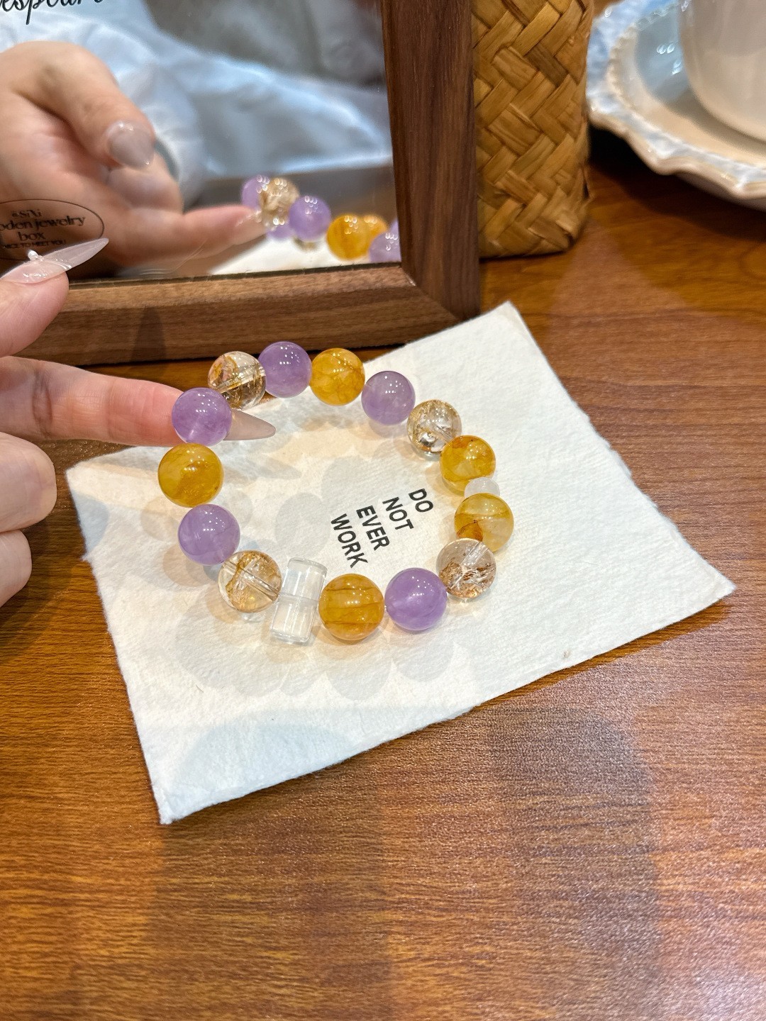 Natural Amethyst Yellow Garden Clear Crystal Gold Foil Koi 12mm Stretch Bracelet