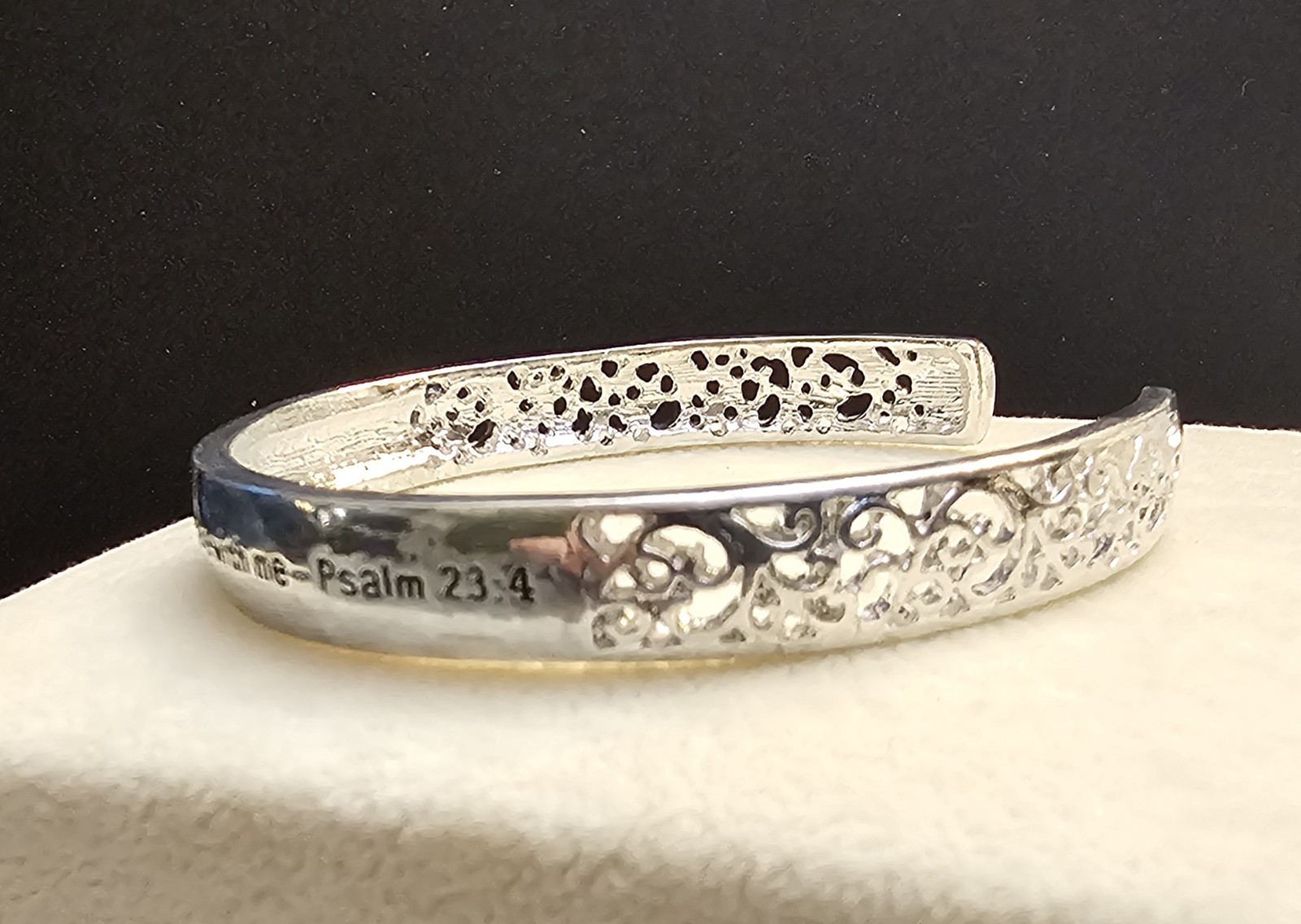 Silver Tone Cuff Bracelet Psalm 23:4 Inspirational Spiritual Religious