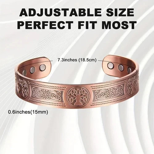 Magnetic Copper Tree of Life Bracelet Pain Relief Energy Balance Cuff Bangle