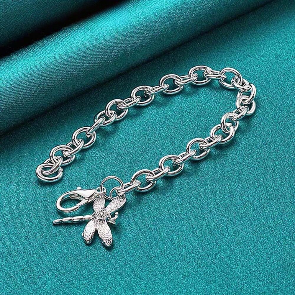 925 Sterling Silver Dragonfly Gift Bracelet for Women – Zircon Pendant Jewelry