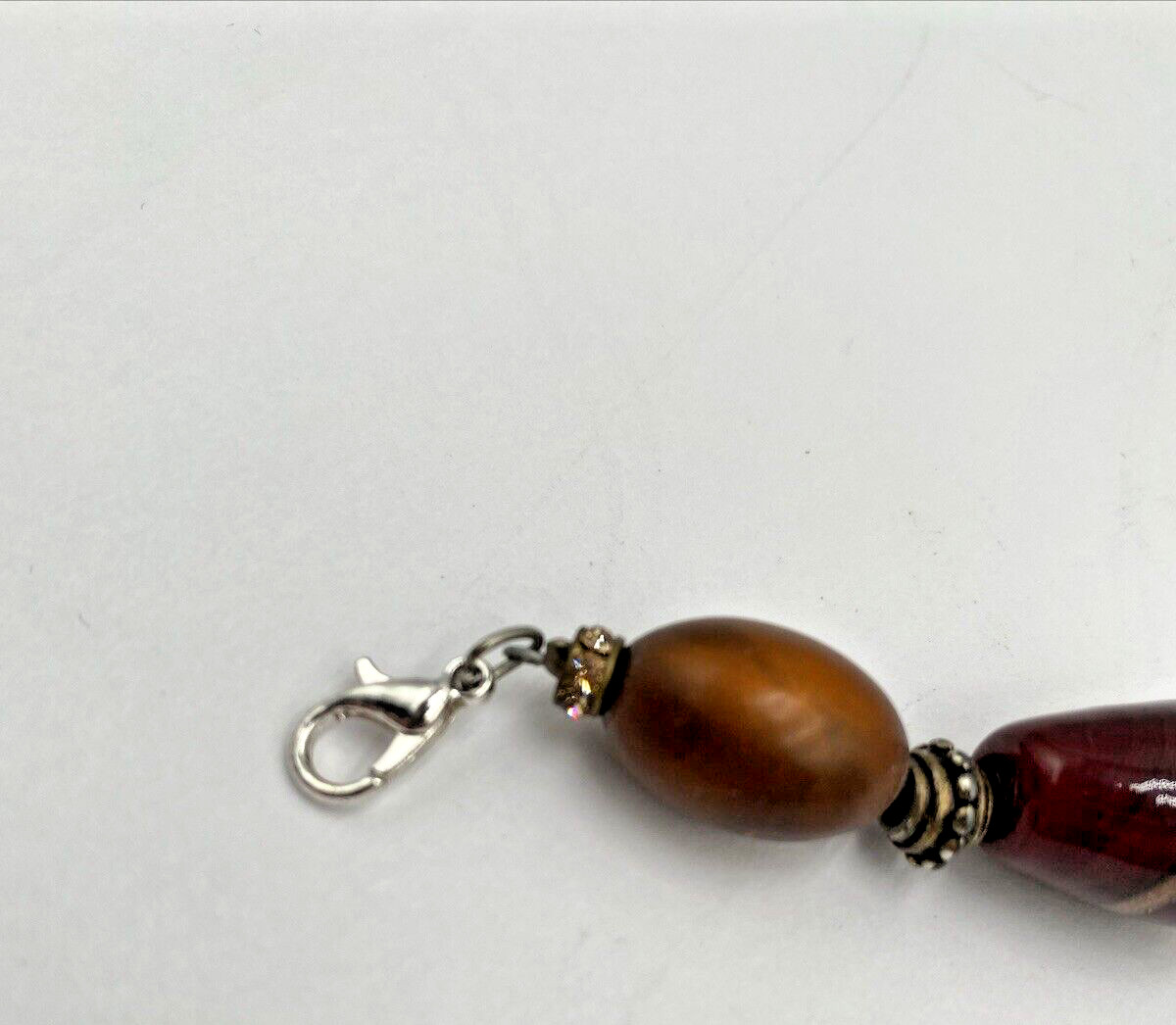 Amber Glass Bead Bracelet Vintage 80’s Orange Brown Marbled 7 3/4″ Long