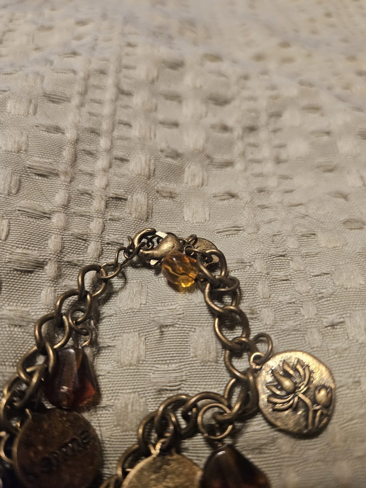 Silver Tone Cable Chain Charm Bracelet, Dangle Charms Glass Beads Lobster