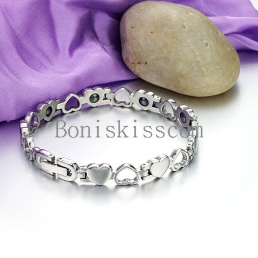 Silver Stainless Steel Hollow & Solid Heart Eternity Love Magnetic Bracelet
