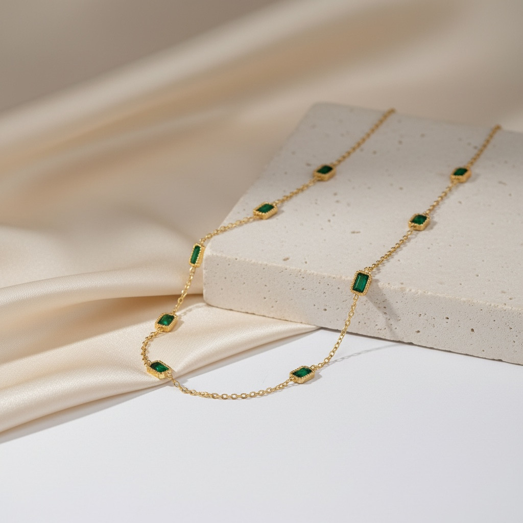 Baguette Bracelet – Dainty Emerald Cut Emerald Bracelet – May Birthstone Gold Je