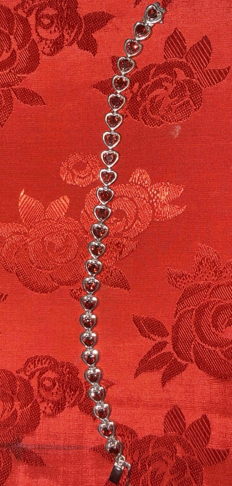 NEW 925 Sterling Silver Heart Garnet Bracelet (5 CT), 8 inch