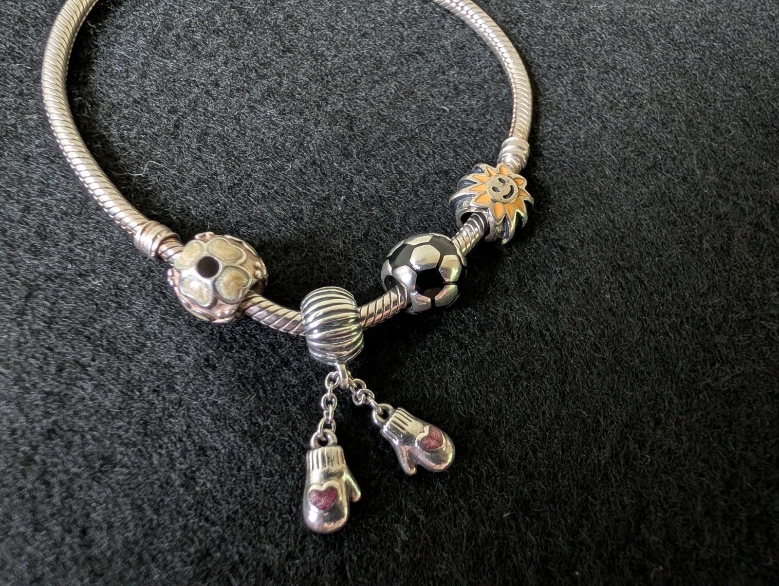PANDORA Sterling Silver Snake Chain Charm Bracelet With 4 “Season” Themed Charms