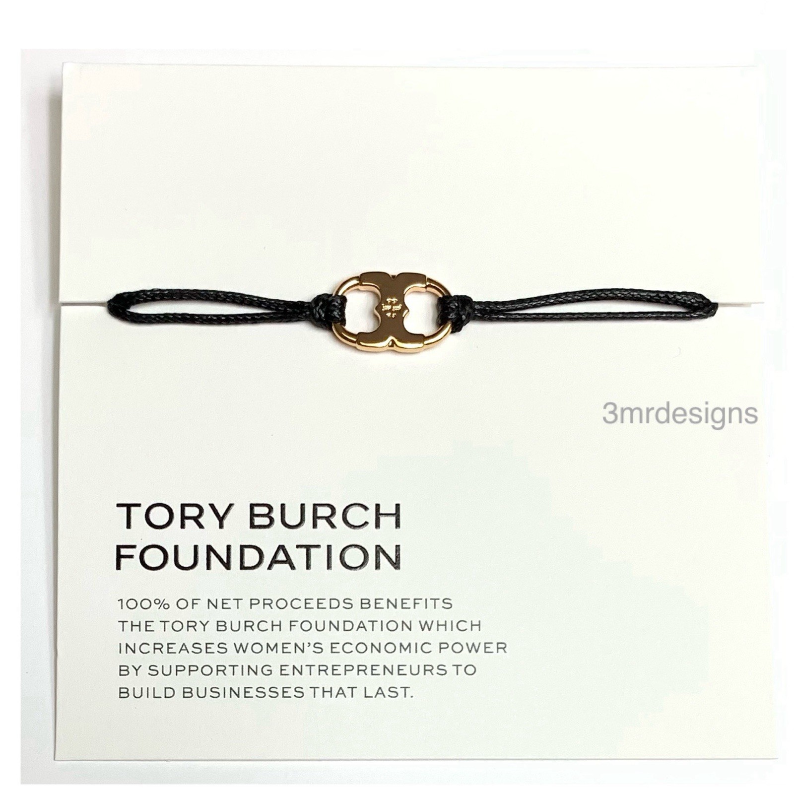 NWT TORY BURCH EMBRACE AMBITION 18K-Gold Plated Brass Black Cord Slider Bracelet