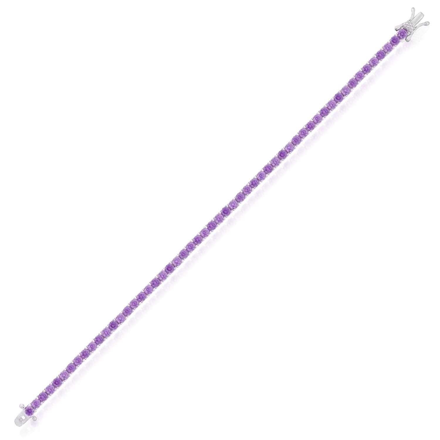 Sterling Silver 7″ CZ Tennis Bracelet – Pink or Purple Stones, Italian Made