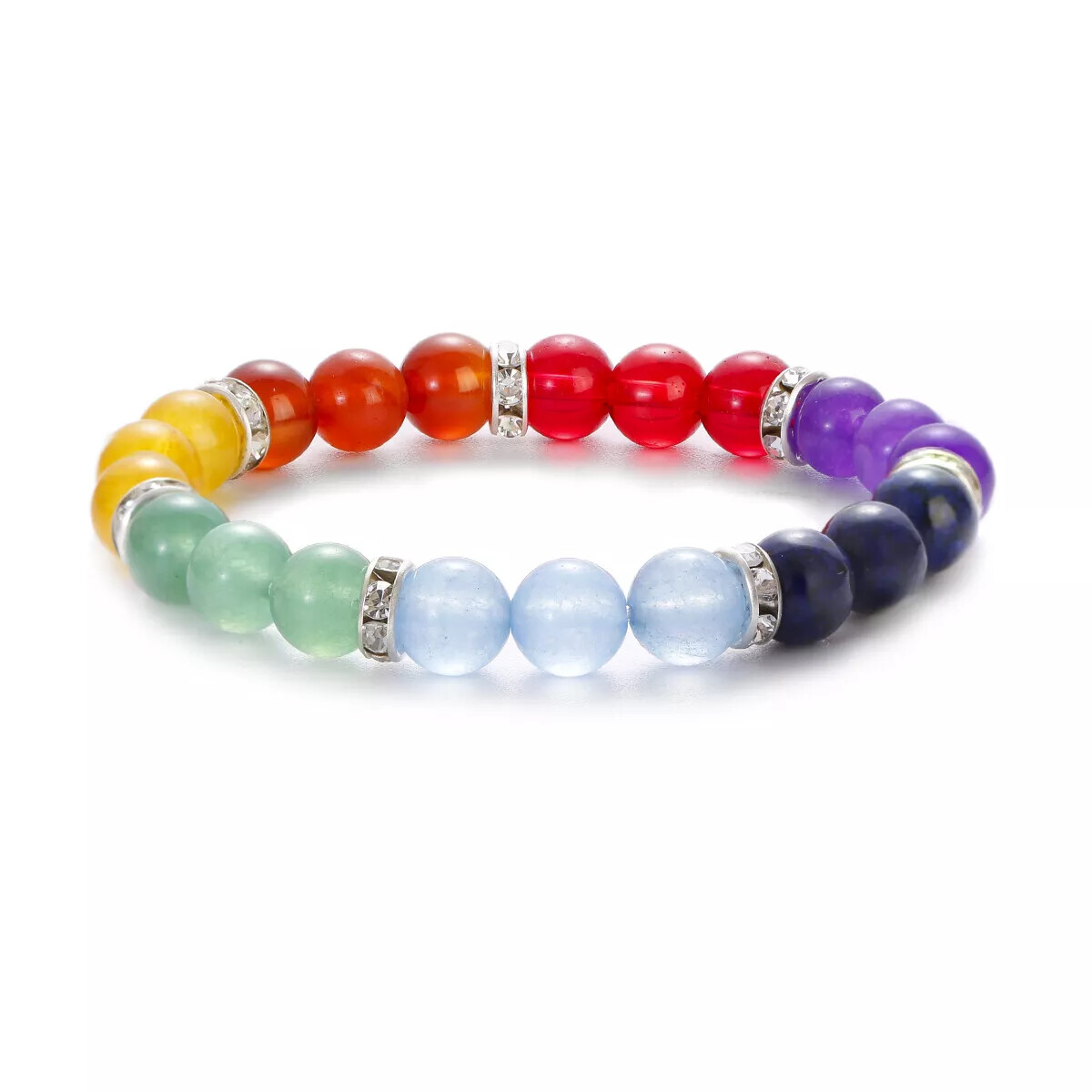 Rainbow 8mm Bead Gems 7 Chakra Bracelet Healing Crystal Meditation Yoga Jewelry