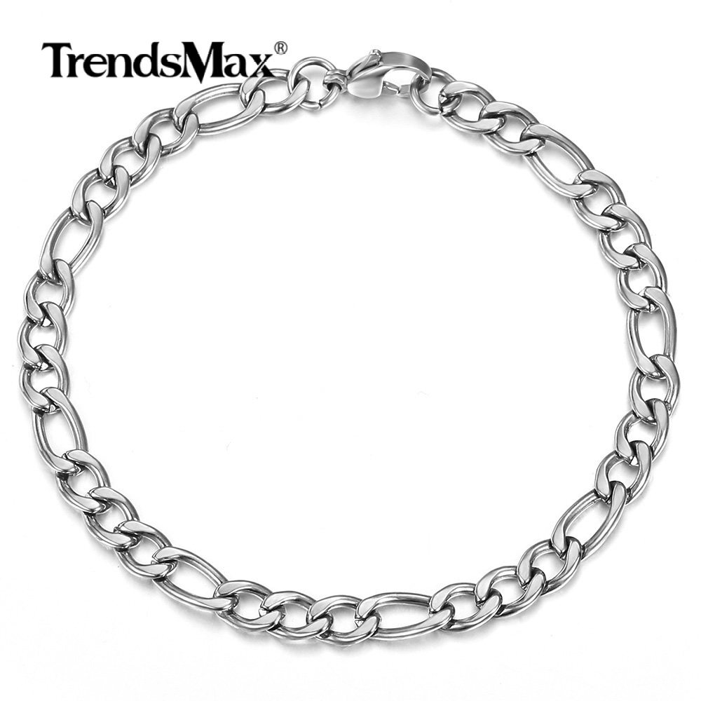 5MM Stainless Steel Figaro Chain Bracelet For Womens Mens Jewelry 7″ 8″ 9″ 10″