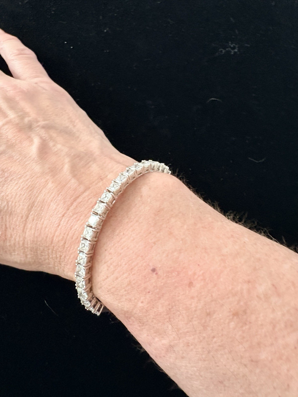 Silver Tone Baguette Crystal Bangle Bracelet, White/Colorless Stones
