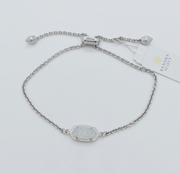 New Kendra Scott Elaina Silver Adjustable Chain Bracelet In Iridescent Drusy