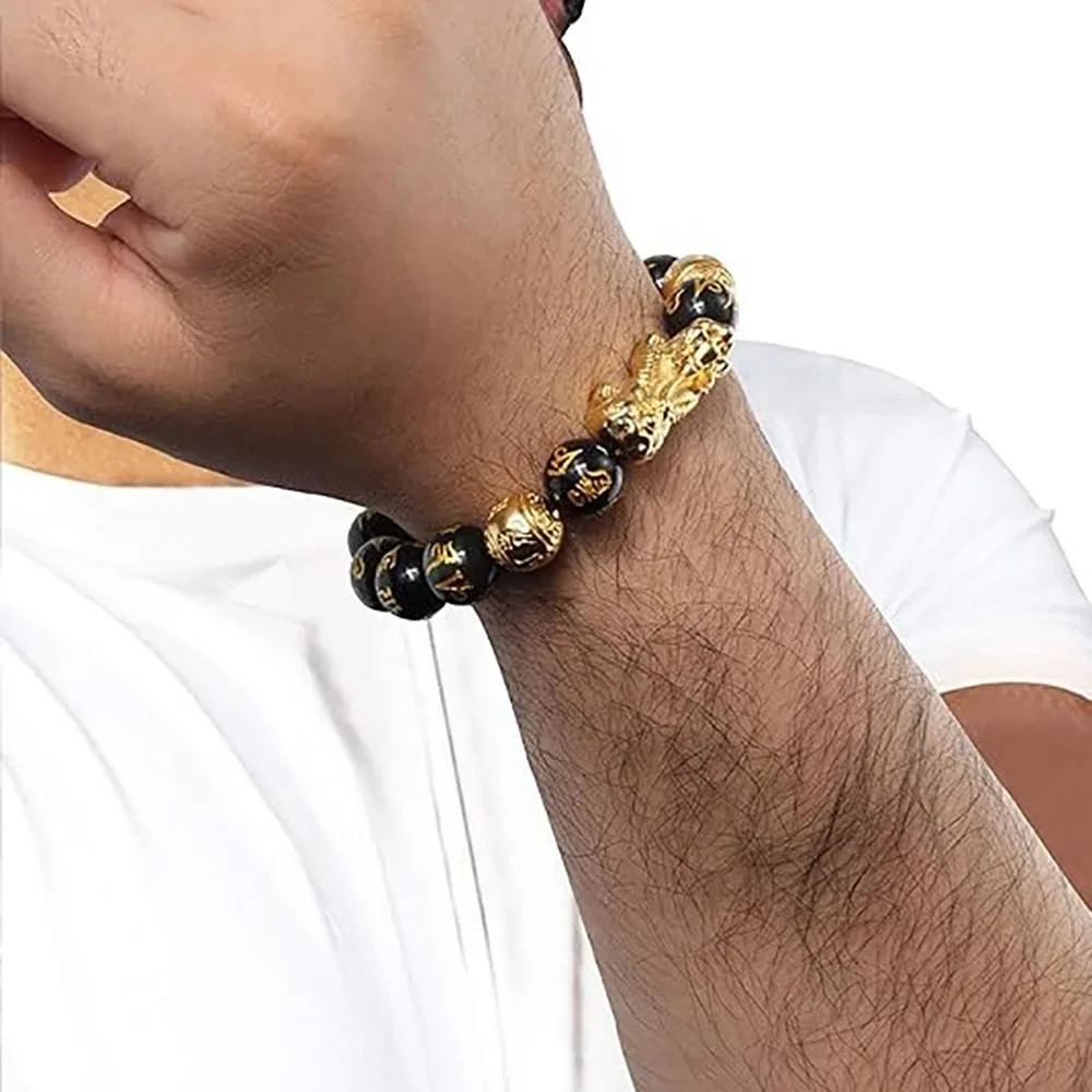 Feng Shui Black Obsidian Bead Bracelet Wealth Luck Protection Adjustable Bangle