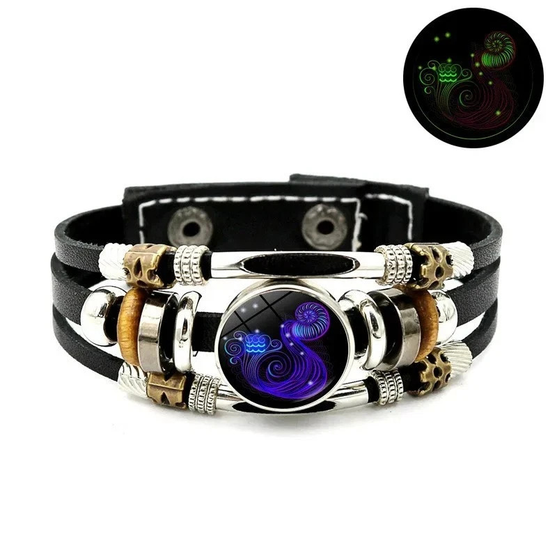 Zodiac Signs Spirit Bracelet, Beaded 12 Constellation Zodiac Leather Bracelet