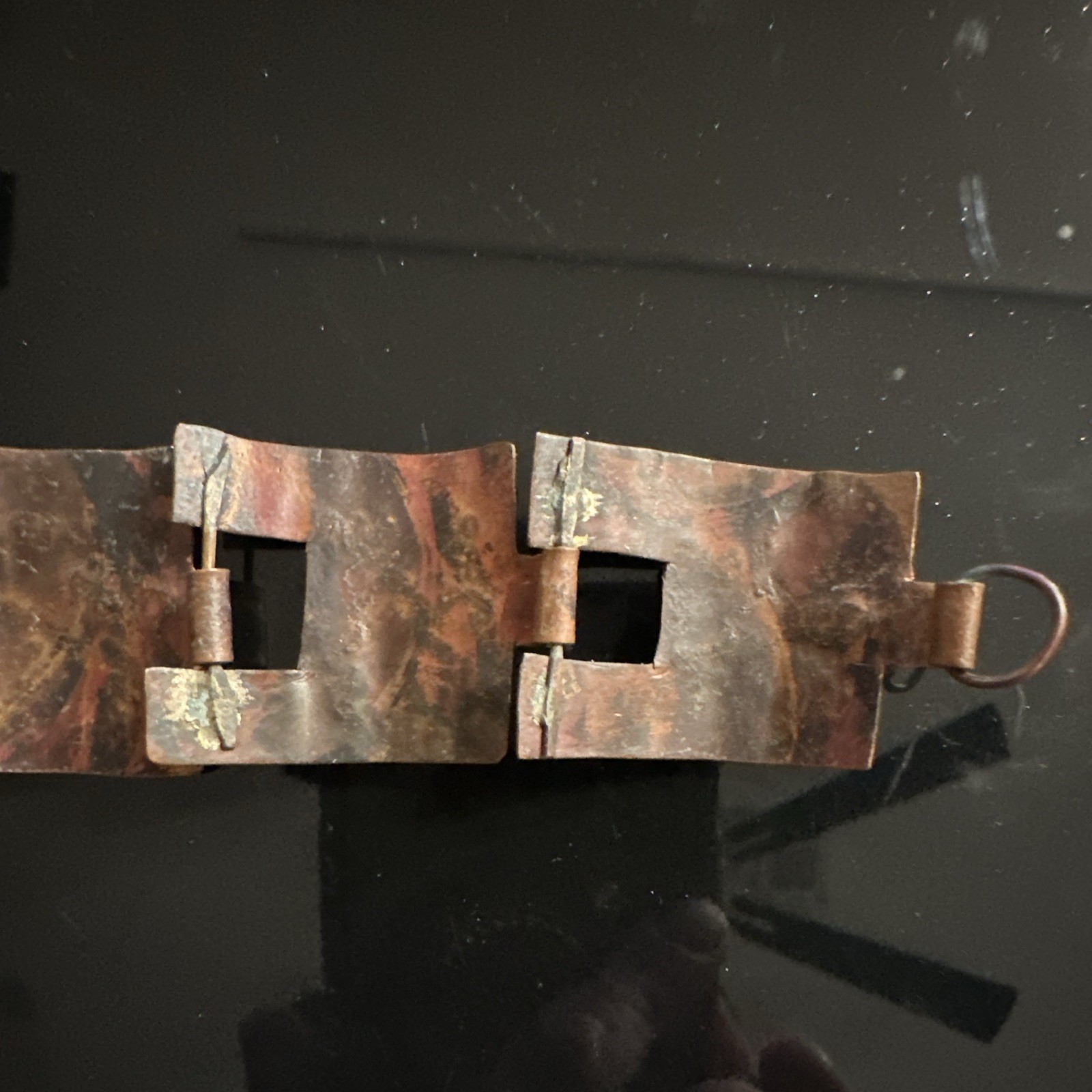 Vintage Native American Thunderbird Copper Panel Link Bracelet Hook Closure