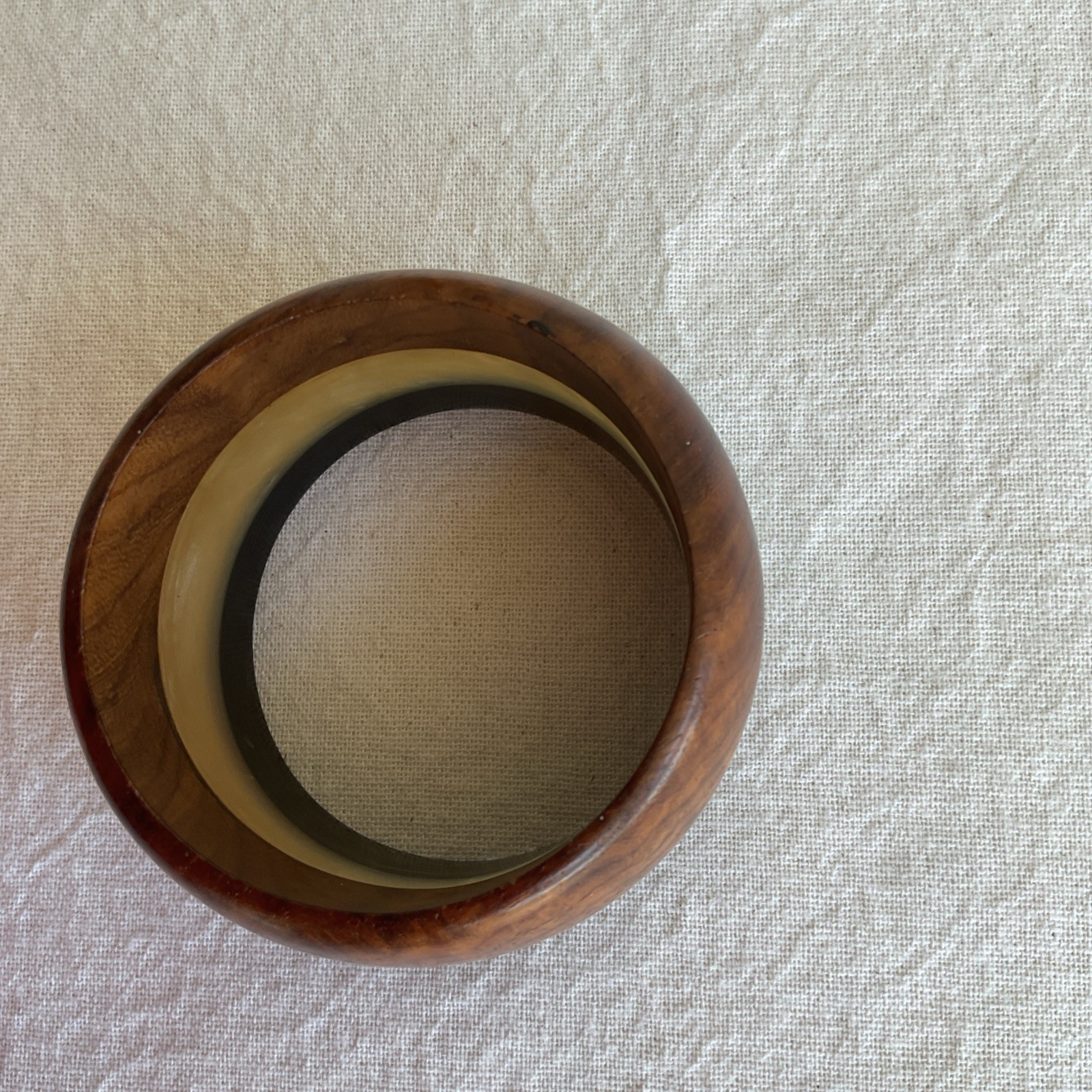 Wide Wood Resin Iridescent Shell-Like Center Inlay Cuff Bracelet Bangle Boho
