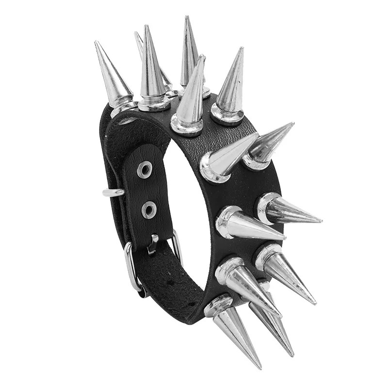 Faux Leather Wrap Bracelet Women Double Row Spiked Black Round Layered Jewelry