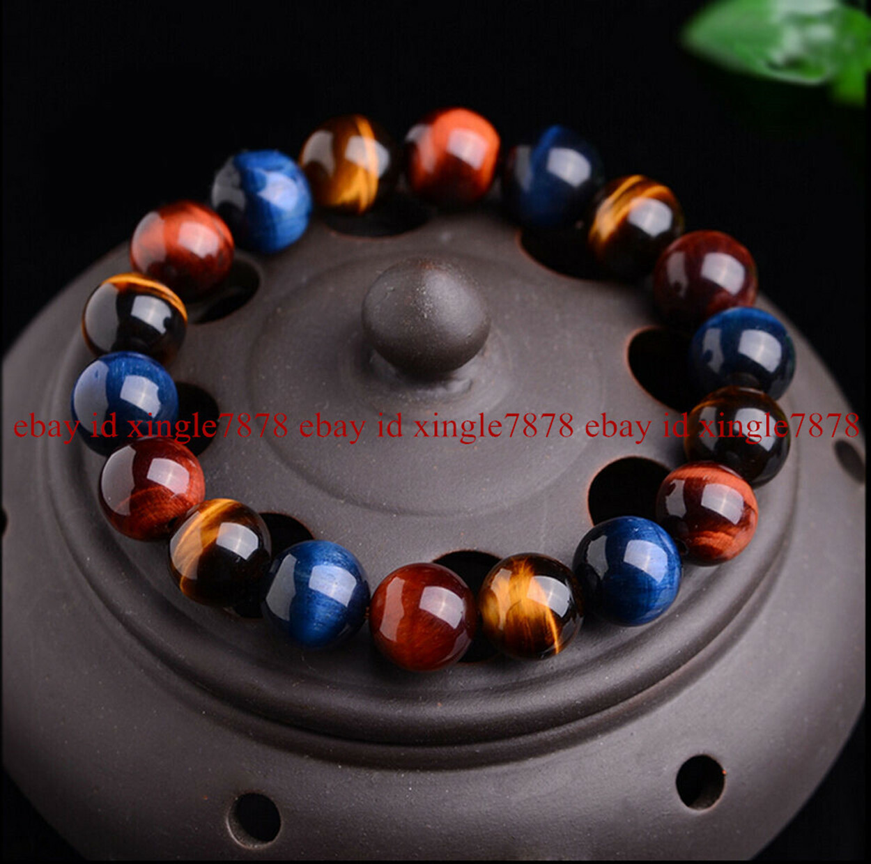 Fashion 10mm Red Yellow Blue Tiger’s Eye Gemstone Round Beads Bracelet 7.5″ AAA+