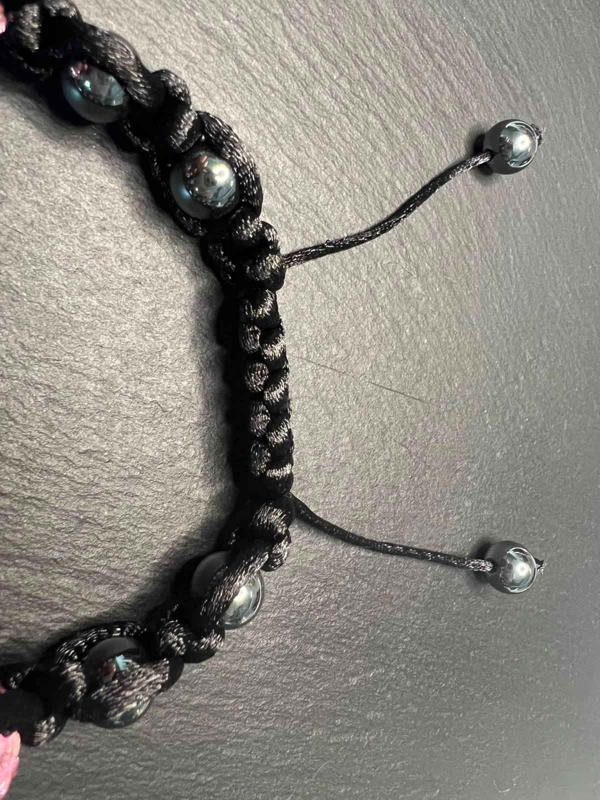Shamballa Style Pink Crystal Disco Ball Bracelet Adjustable Macramé Cord Black