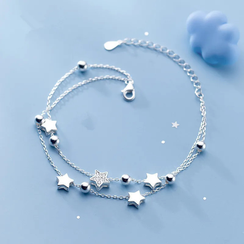 VENTFILLE 925 Stamp Silver Color Star Bracelet Fashion Korean Five pointed Stars