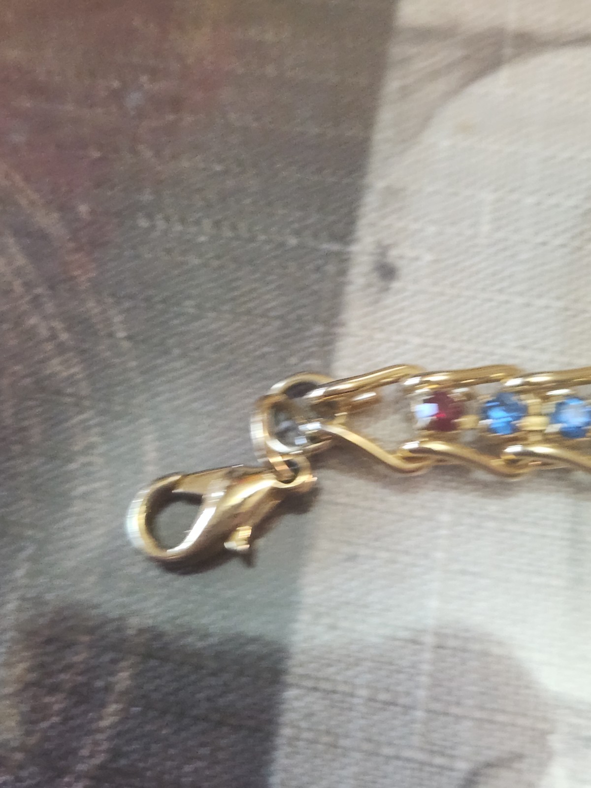 Goldtone Bracelet Rhinestones of Blue Red Green Yellow Purple 7 1/2″