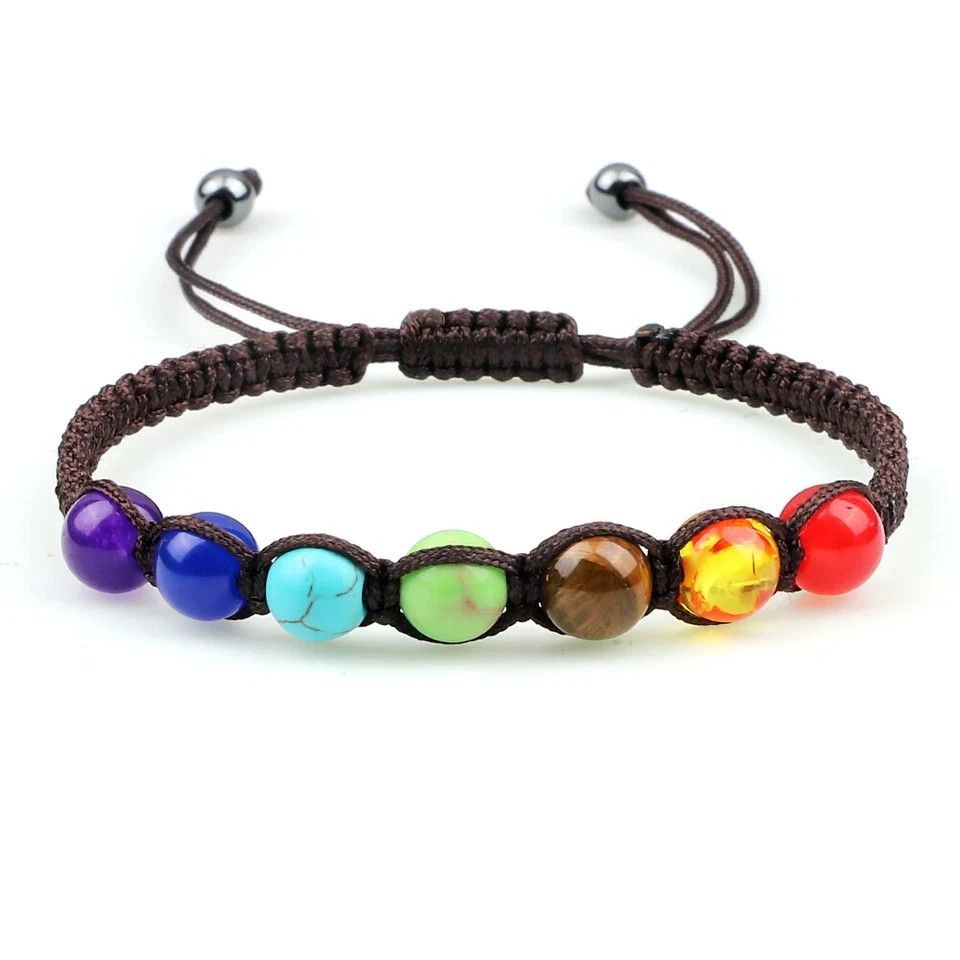7 Chakra Healing Balance Beaded Bracelets Braided Stone Yoga Reiki Prayer Bangle