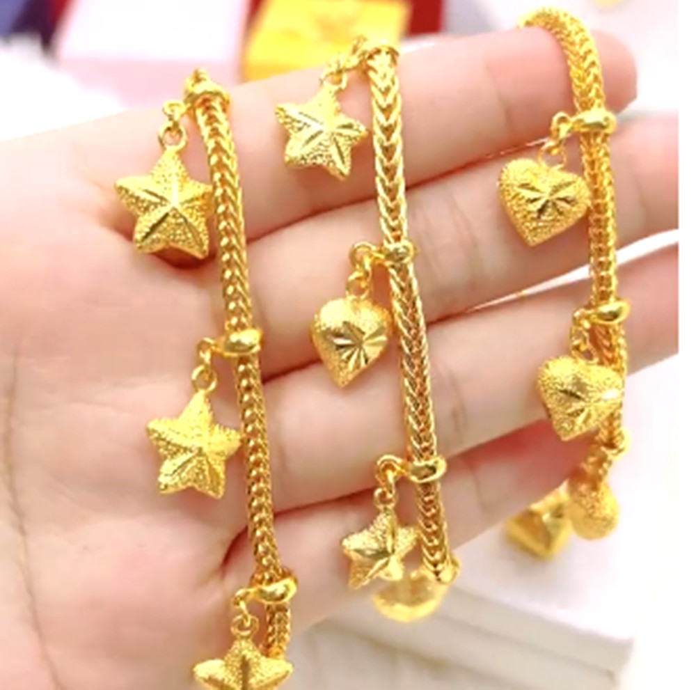 Star Charm Bracelet Jewelry Thai 1 Baht Yellow Gold Plated Microns 6.5″