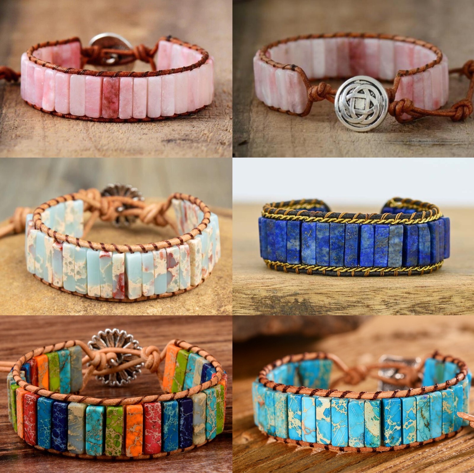 Handmade Natural Gemstone Tube Bead Women Men Healing Reiki Wrap Bracelet Gift