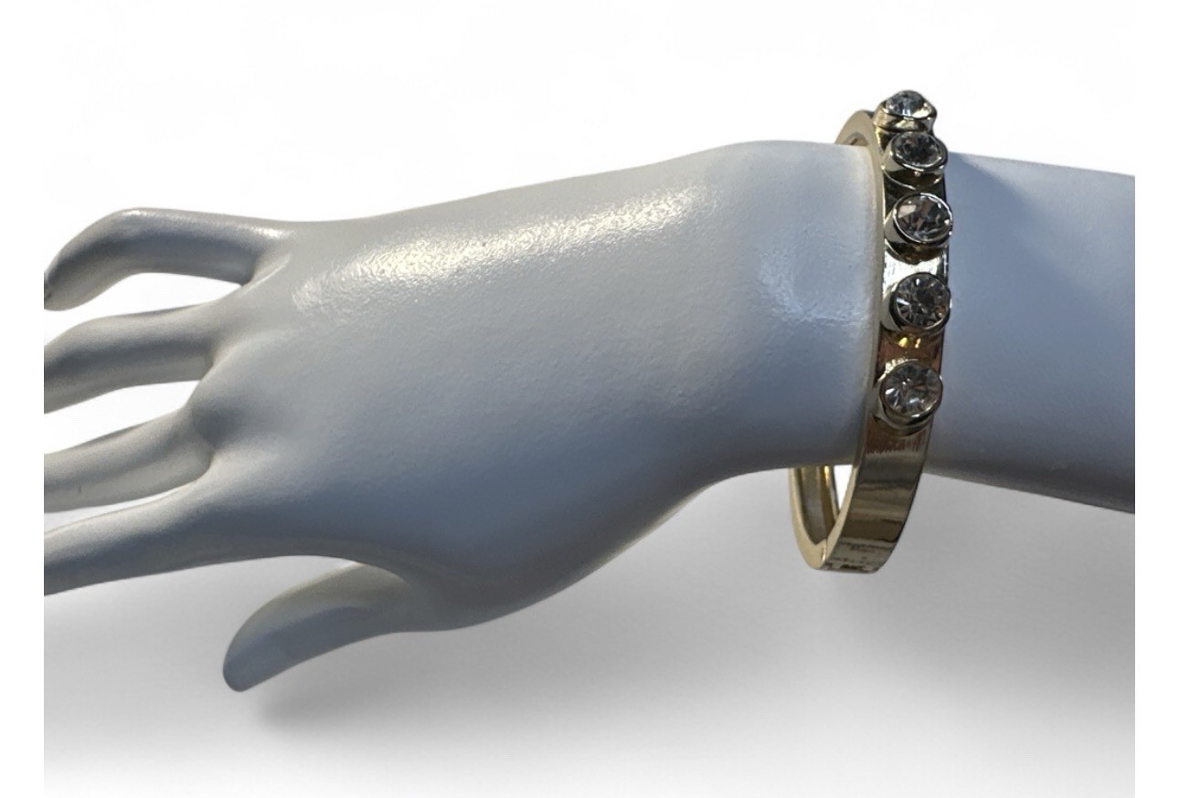 Gold Tone Curved Band Bracelet w/ 5 Bezel-Set Clear Round Crystals