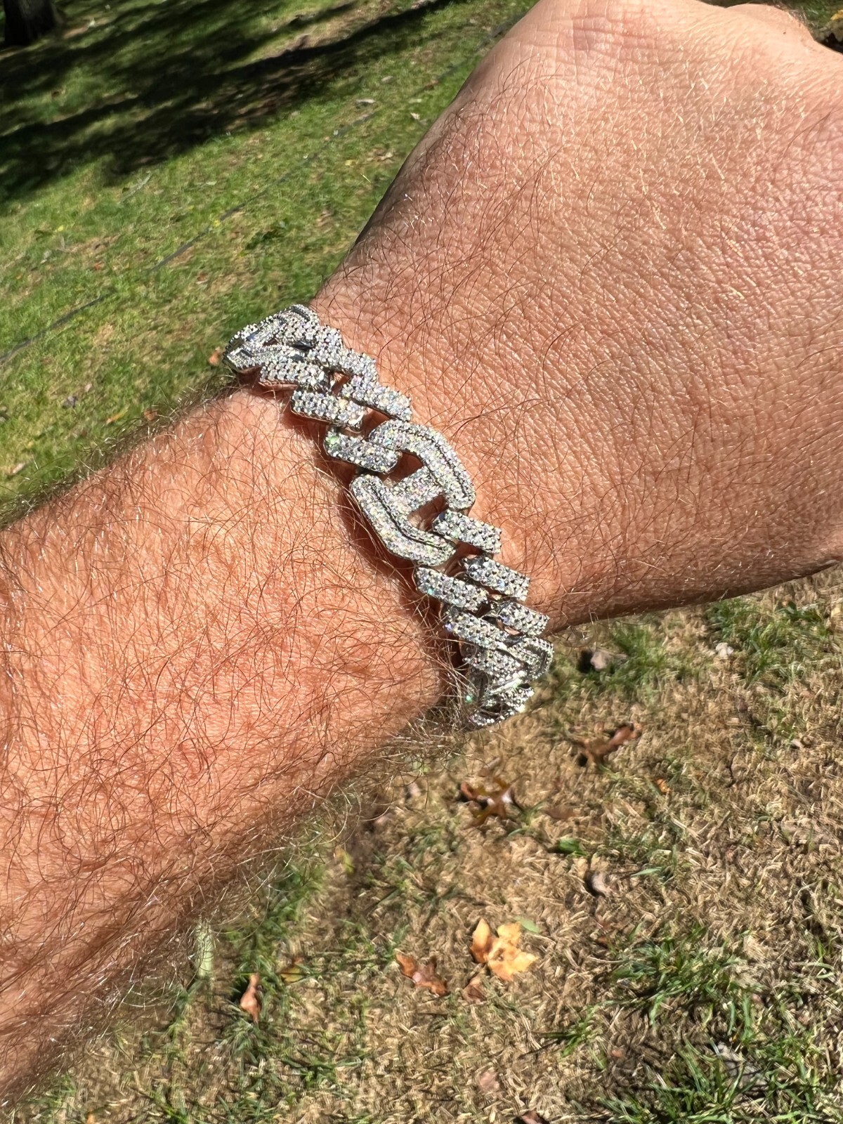MOISSANITE Solid 925 Silver Mens 15mm Figarucci Gucci Link Prong Cuban Bracelet