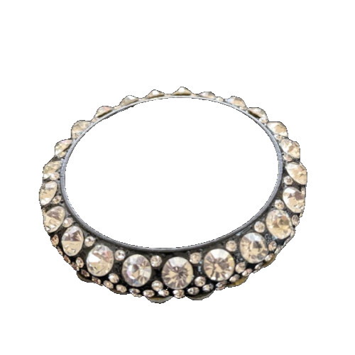Clear Crystals Studded Bracelet on Black Enamel Metal Bangle W/ No Clasp Heavy