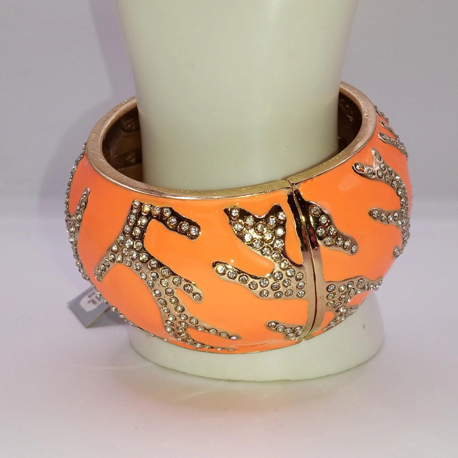 Large Orange Enamel and Rhinestone Clamper Bracelet-Original Price 125.00