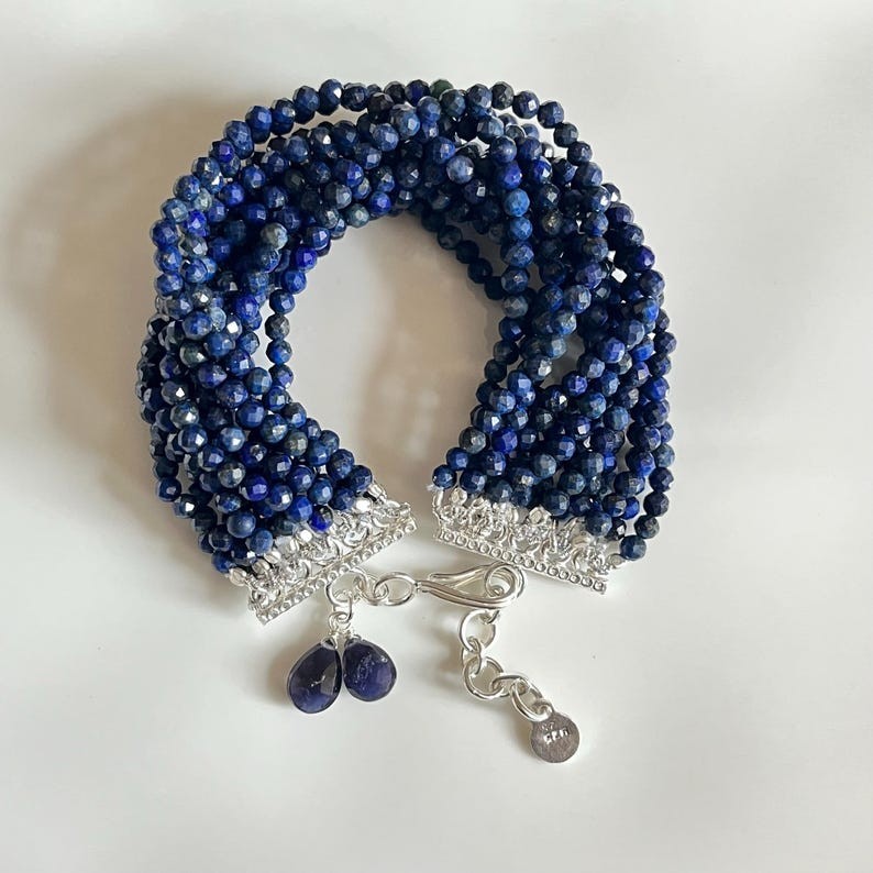 2-3MM Lapis Lazuli Faceted Round Gemstone Beads Handmade 10 Layer Bracelet 6-8”