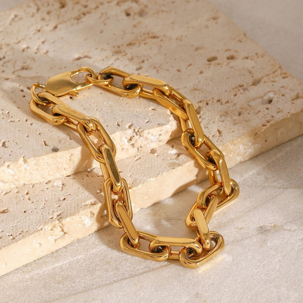 Woman 18K Gold Plated 8mm Thick Paper Clip Link Chain Bracelet Bangle 8 in