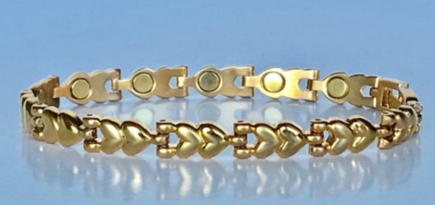 Men Women Double Hearts Tiny Gold Tone MAGNETIC BRACELET 7.5″ 💝 Beautiful #2