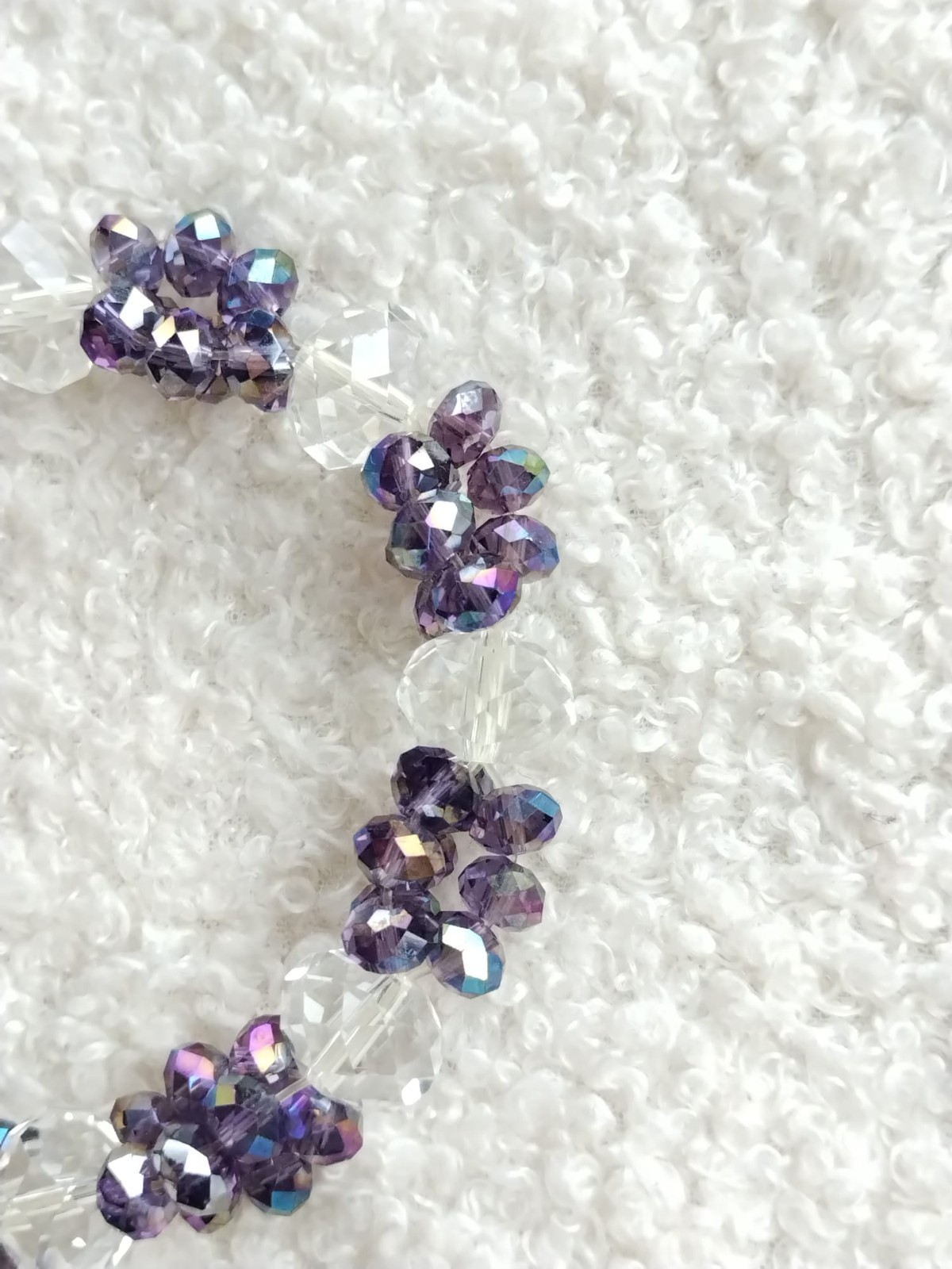 Purple Clear Facted Crystal Glass Beaded Elasticated Bracelet, Ladies