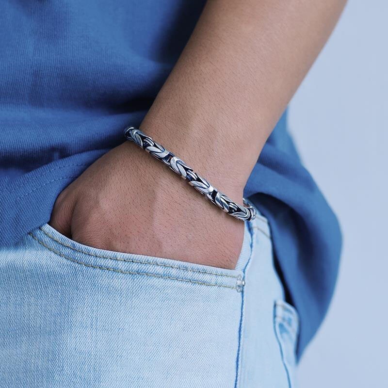 18CM Silver Plated Bangle Copper Bracelet Chain Popular Vintage Jewelry Mens HOT