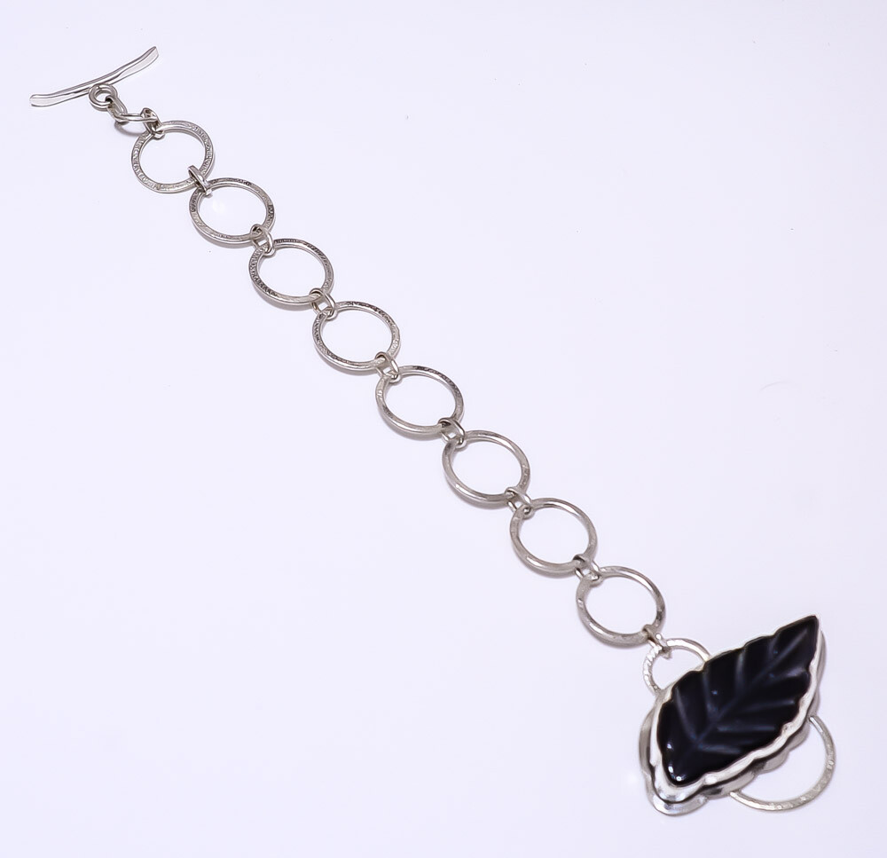 Carved Black Onyx – Brazil 925 Sterling Silver Bracelet 7.99″ B_9214_73_22