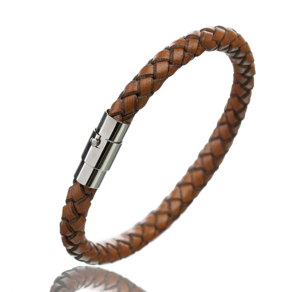Men Braided Leather Bracelet Magnetic Clasp Bangle Male Handmade Bracelets 1Pc