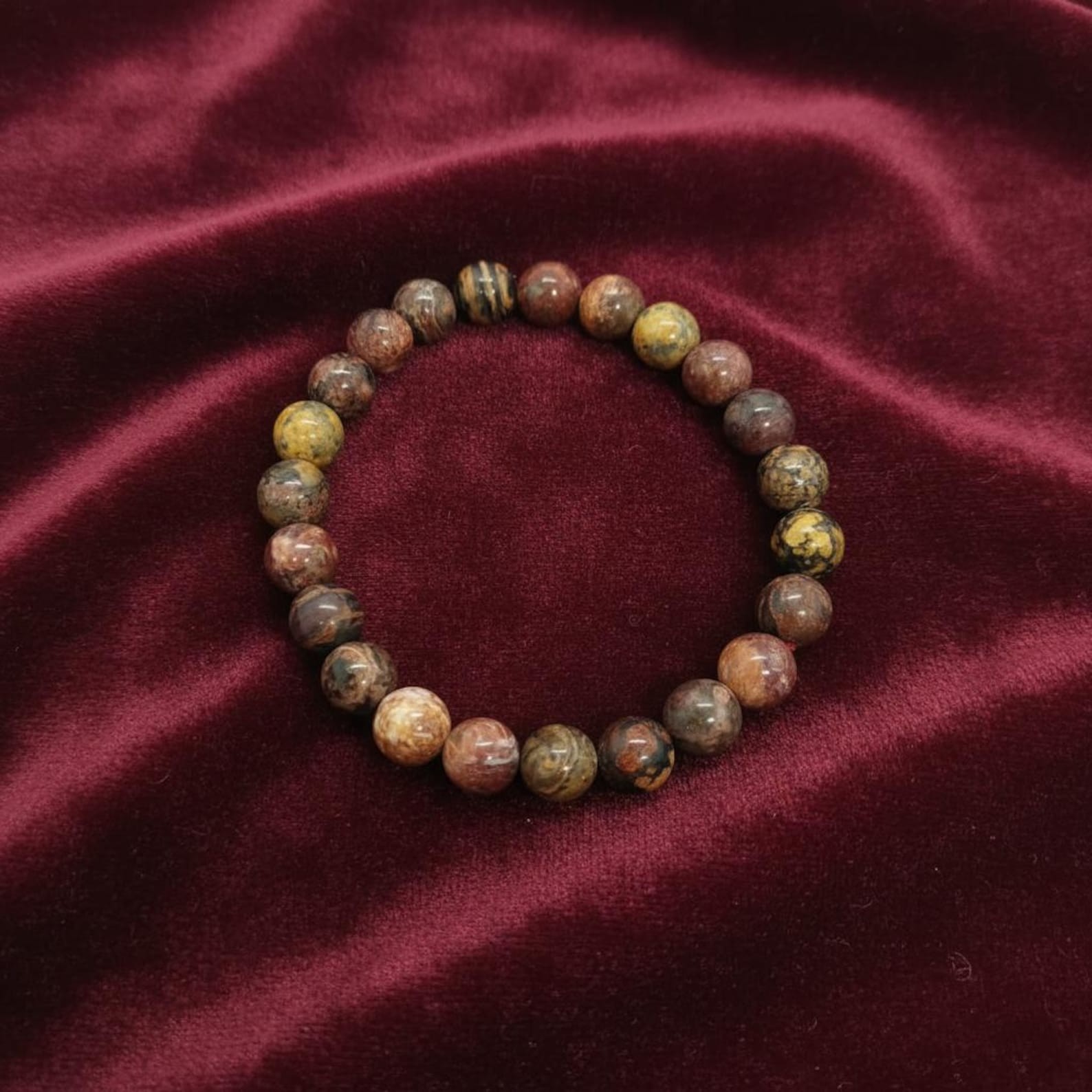 Leopard Skin Jasper Bracelet Polished Beads On Elastic, Stackable Daily Wear