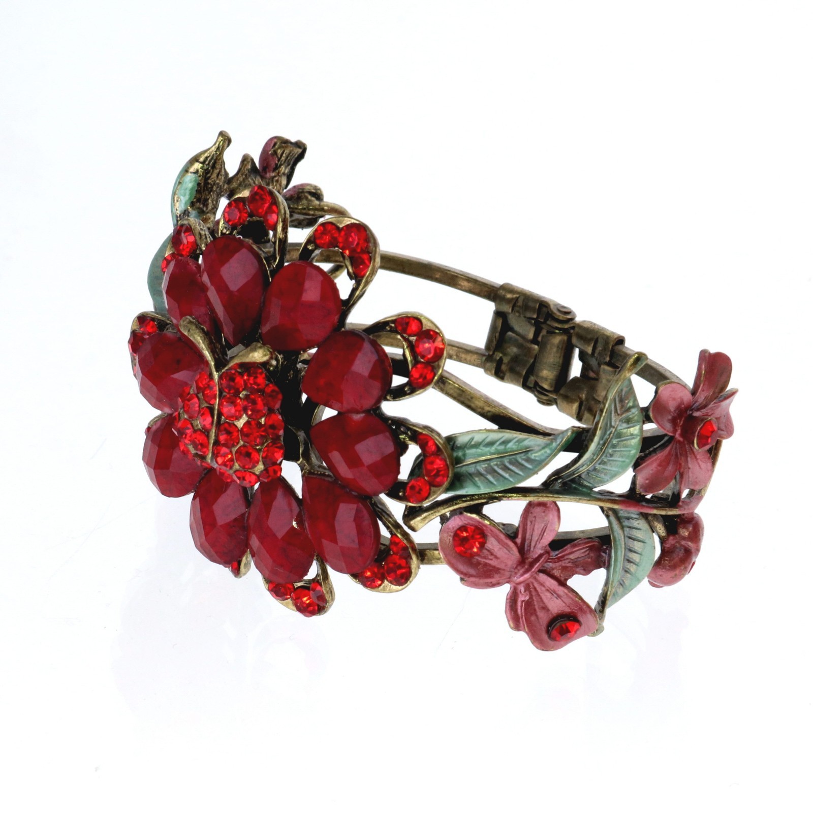 Red Fashion Crystal Ladybug and Flower Bracelet Bangle Cuff New