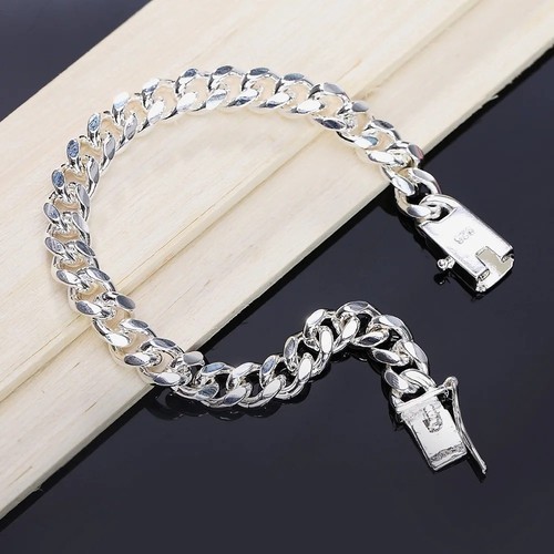 925 Sterling Silver Solid 10mm chain Bracelet men women Chain fashion Jewelry