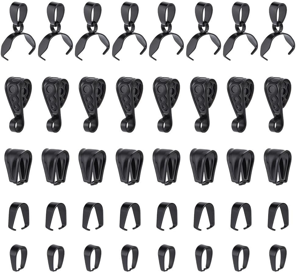 40Pcs 5 Styles Stainless Steel Snap on Bails Black Hook Pinch Clip Ice Pick Pinc