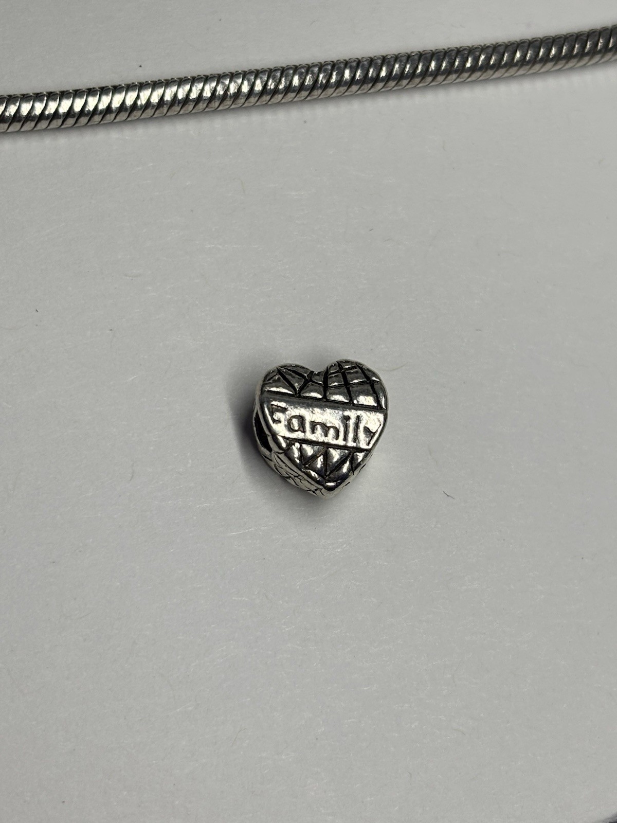 Family Heart Charm Bead Silver Tone Fits Snake Chain Charm Bracelet Unbranded