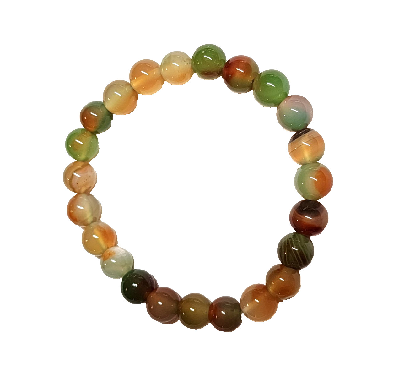 Green-Orange & Brown Serpentine Agate Tiger’s Eye Stretch Bracelet Lot 2 Nature