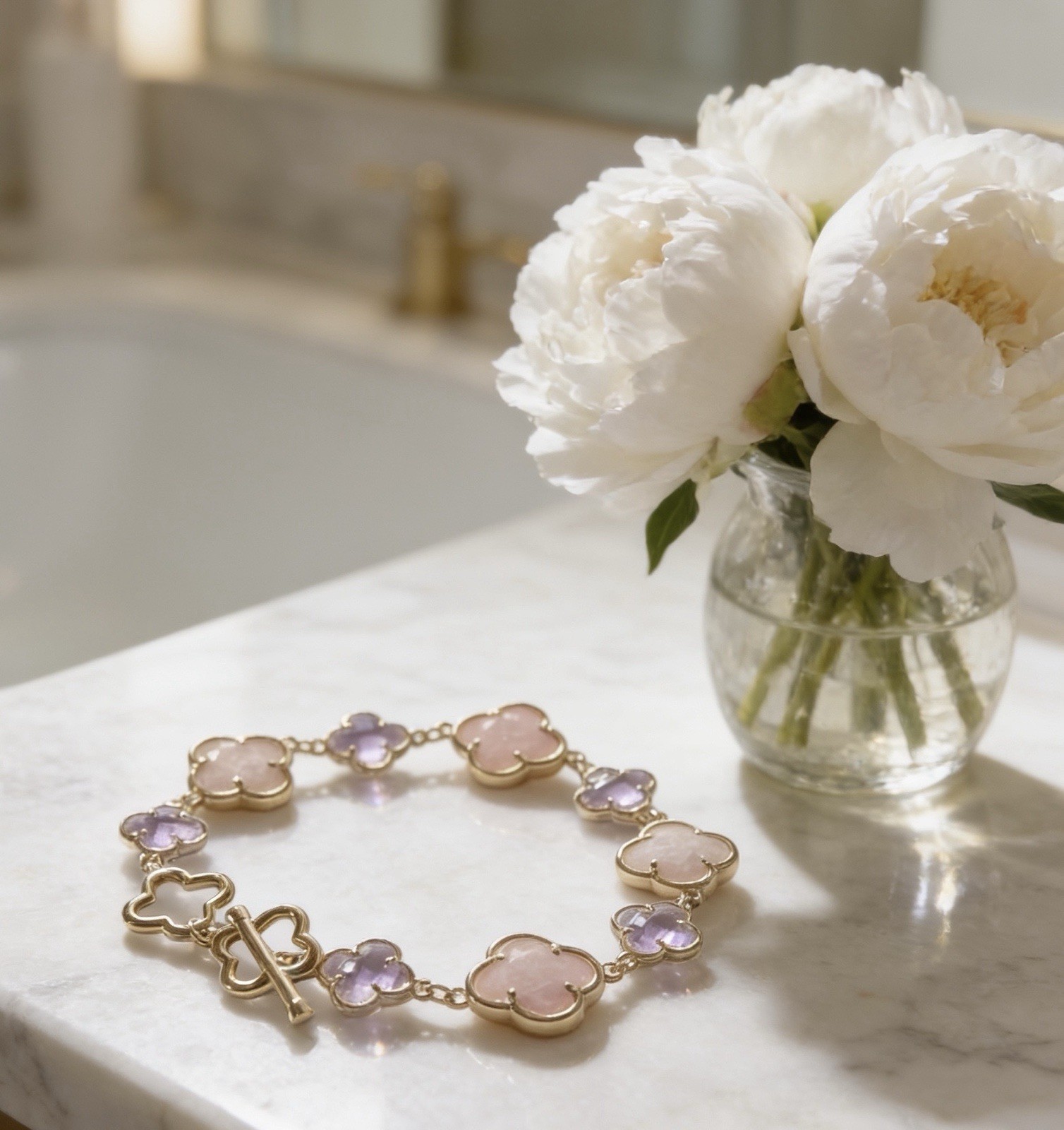 Eyecandy Los Angeles Pink Clover Brass Double-Sided Bracelet New