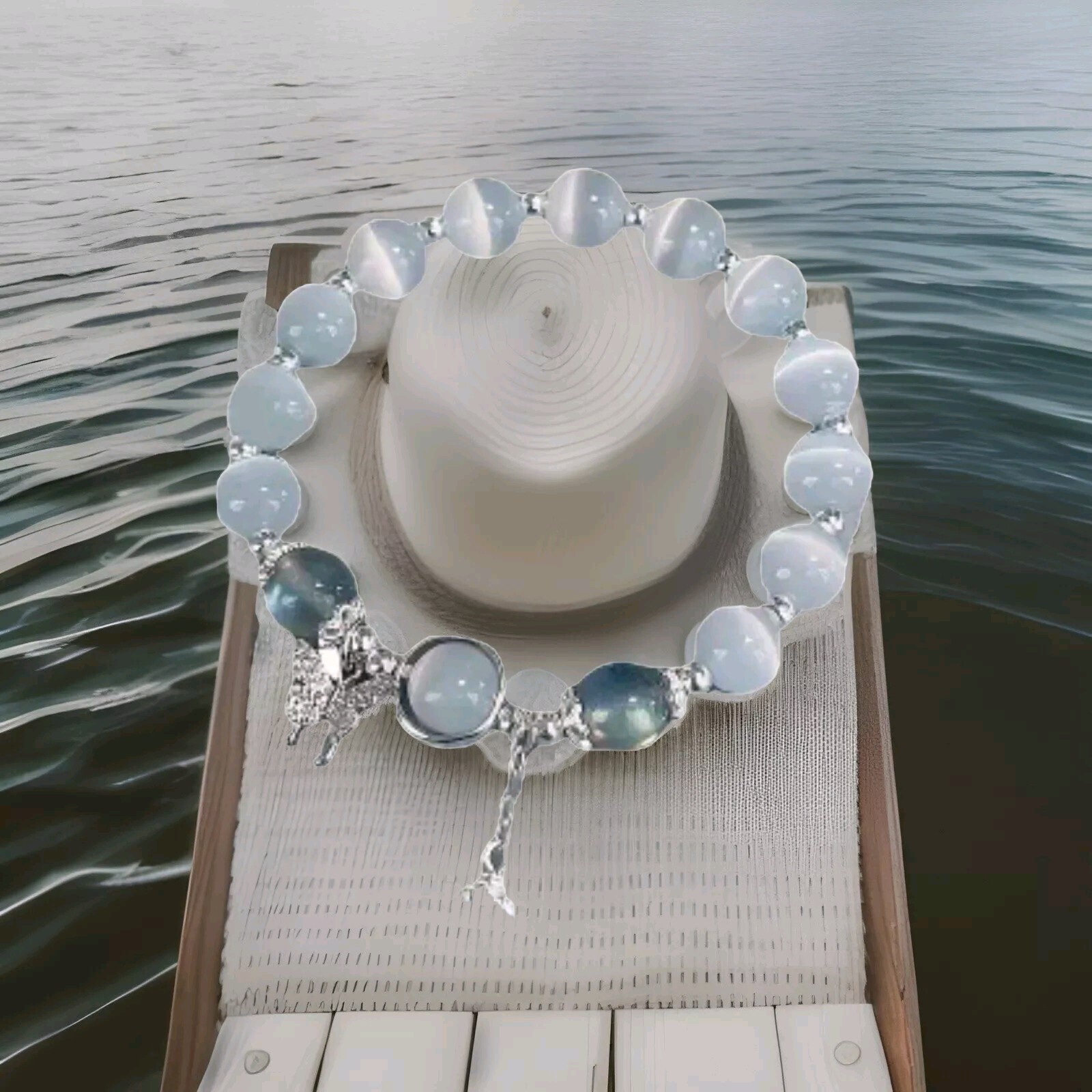 Butterfly Pendant Grey Bracelet Moonlight Stones Stretchable Bracelet Gift | UK