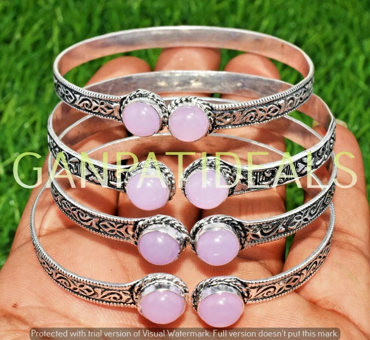 Rose Quartz Gemstone Bangles 50pcs Wholesale Lots 925 Silver Plated Jewelry