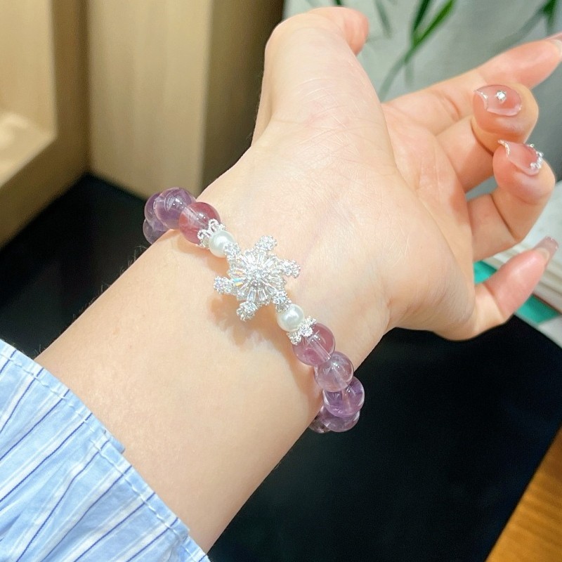 10mm Natural Amethyst Snowflake Handmade Bracelet