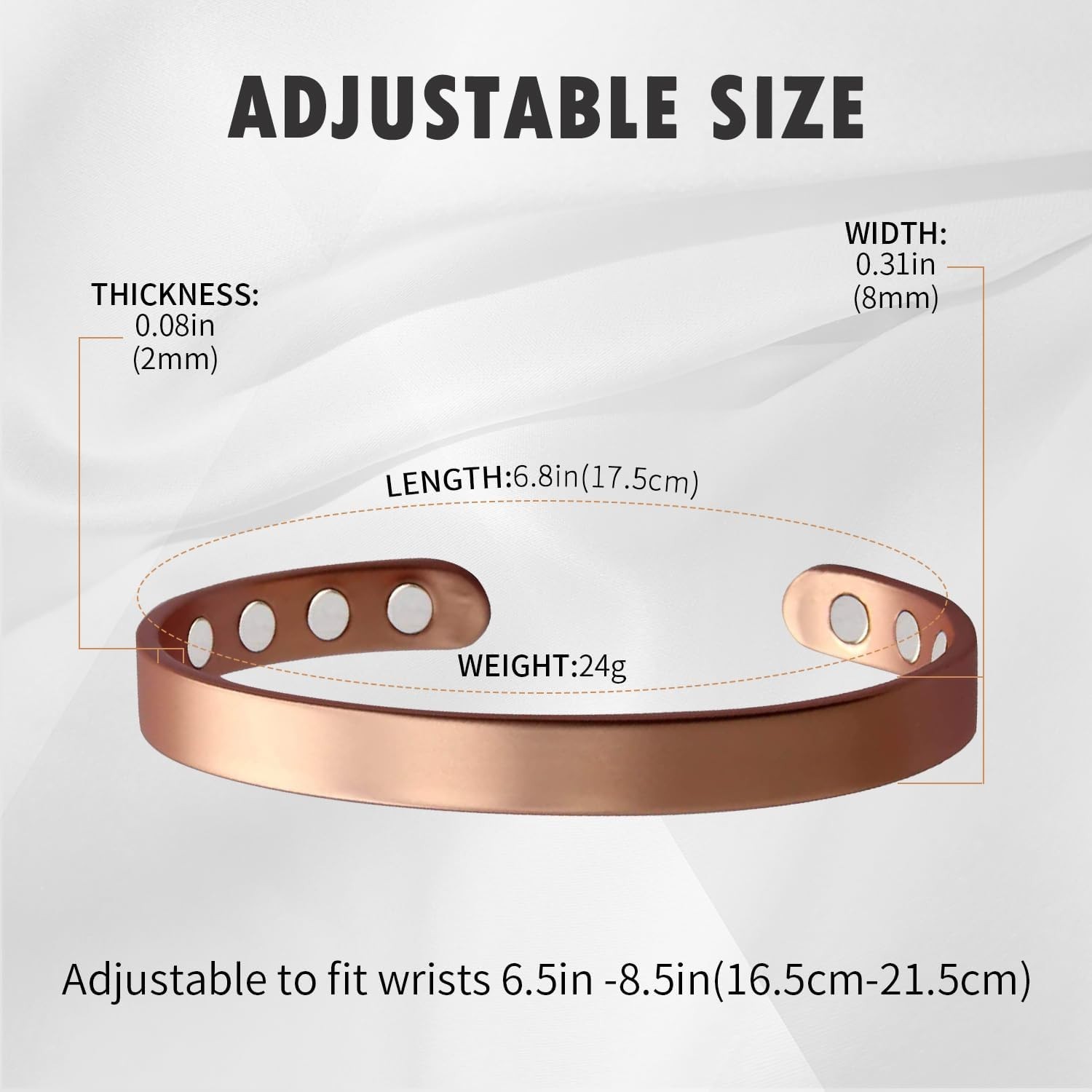 Copper Bracelet for Men and Women, 99.9% Pure Copper Magnetic Bangle with 8pc…